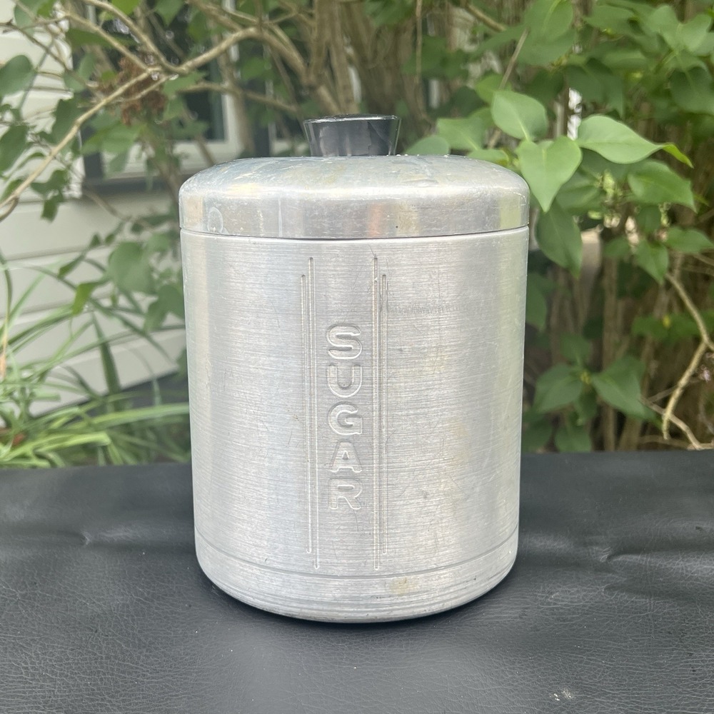 Vintage 1950's Aluminum Kitchen Sugar Canister with Lid 8"